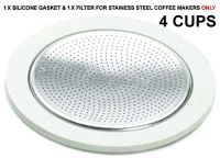 Bialetti Replacement Silicone Gasket + Filter for 4 Cups STAINLESS Coffee Makers 