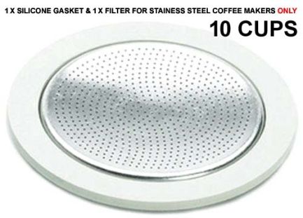 Bialetti 10 Cups Silicone Gasket + Filter for STAINLESS Coffee Makers