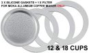 Bialetti Replacement 12 & 18 Cups Silicone Gaskets + Filter for Aluminium Moka Coffee Makers