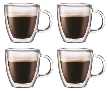 Italian 2.5 oz Espresso Double Wall w/Handle Glass Cups Set of 4 - BLACK FRIDAY SALE