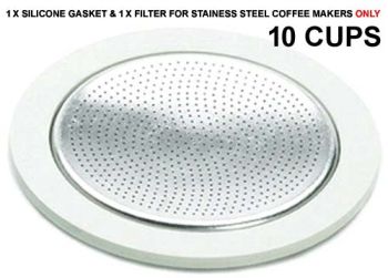 Bialetti 10 Cups Silicone Gasket + Filter for STAINLESS Coffee Makers