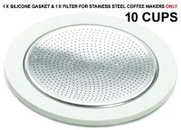 Bialetti Silicone Gasket + Filter for 10 Cups STAINLESS Coffee Makers 