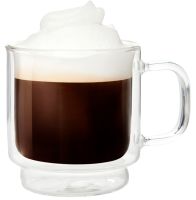 Barista 9 oz / 250ml Stackable Cappuccino Double Wall Glass cup w/Handle Set of 2