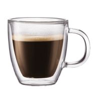 Barista 2.6oz / 75ml Espresso Double Wall w/Handle Glass Cups Set of 2 